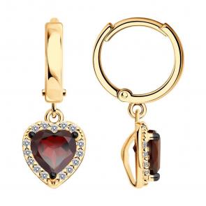 Серьги из золочёного серебра SOKOLOV с фианитом и гранатом 92025324-91 фото