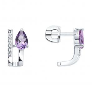 Серебряные серьги SOKOLOV с фианитом и аметистом 92025325 фото