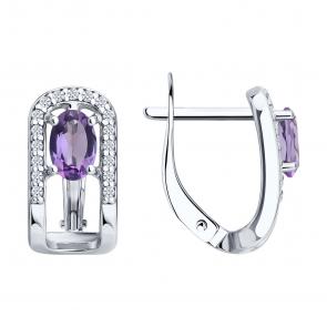Серебряные серьги SOKOLOV с фианитом и аметистом 92025333 фото
