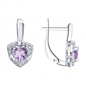 Серебряные серьги SOKOLOV с фианитом и аметистом 92025336 фото
