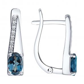 Серебряные серьги SOKOLOV с фианитом и Лондон топазом 92025373 фото