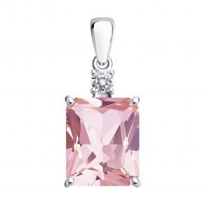 Серебряная подвеска SOKOLOV с ситаллом цвета Морганит и фианитом 92030426-91 фото