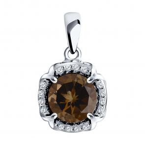 Серебряная подвеска SOKOLOV с фианитом и раухтопазом 92030472 фото