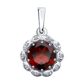 Серебряная подвеска SOKOLOV с фианитом и гранатом 92030486 фото