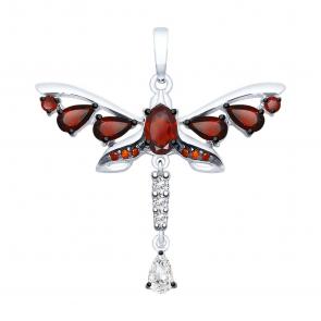 Серебряная подвеска SOKOLOV с фианитом и гранатом 92030490 фото