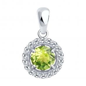 Серебряная подвеска SOKOLOV с фианитом и хризолитом 92030752 фото