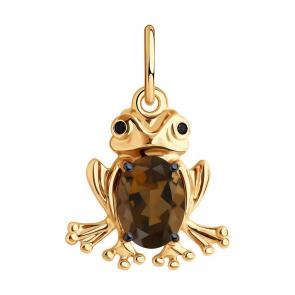 Подвеска из золочёного серебра SOKOLOV с фианитом и раухтопазом 92030755 фото