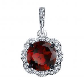 Серебряная подвеска SOKOLOV с ситаллом цвета Гранат и фианитом 92030759 фото