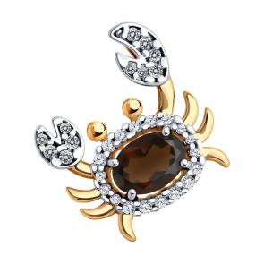 Подвеска из золочёного серебра SOKOLOV с фианитом и раухтопазом 92030766-91 фото