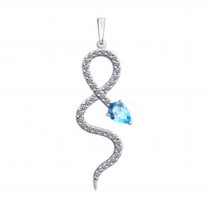 Серебряная подвеска Символ года Змея SOKOLOV с топазом и фианитом 92030772 фото