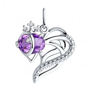 Серебряная подвеска SOKOLOV с ситаллом цвета Аметист и фианитом 92030784 фото