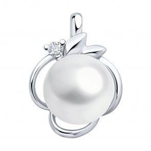 Серебряная подвеска SOKOLOV с фианитом и жемчугом 92030789 фото