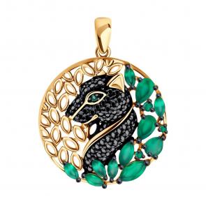 Подвеска из золочёного серебра SOKOLOV с фианитом и агатом 92030808 фото