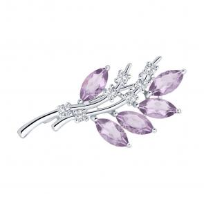 Серебряная брошь SOKOLOV с фианитом и аметистом 92040011 фото
