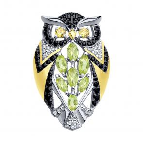 Серебряная брошь SOKOLOV с фианитом и хризолитом 92040070 фото