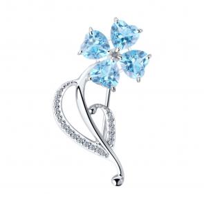 Серебряная брошь SOKOLOV с топазом и фианитом 92040082 фото