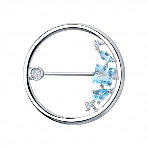 Серебряная брошь SOKOLOV с топазом и фианитом 92040089 фото