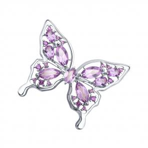 Серебряная брошь SOKOLOV с фианитом и аметистом 92040091 фото