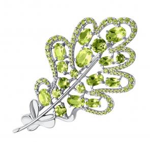 Серебряная брошь SOKOLOV с фианитом и хризолитом 92040096 фото