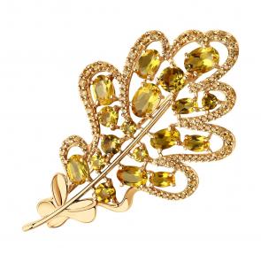 Брошь из золочёного серебра SOKOLOV с фианитом и цитрином 92040097 фото