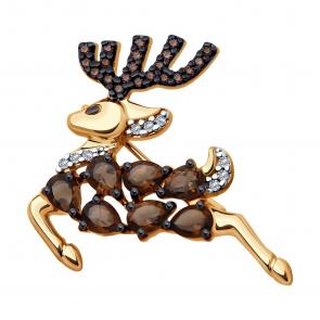 Брошь из золочёного серебра SOKOLOV с фианитом и раухтопазом 92040120 фото