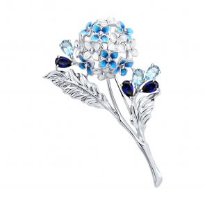 Серебряная брошь SOKOLOV с топазом, сапфировым корундом и эмалью 92040124 фото