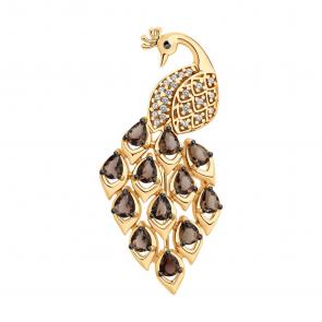 Брошь из золочёного серебра SOKOLOV с фианитом и раухтопазом 92040125 фото