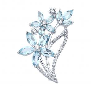 Серебряная брошь SOKOLOV с топазом и фианитом 92040128 фото