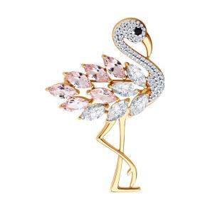 Брошь из золочёного серебра SOKOLOV с ситаллом цвета Морганит и фианитом 92040131 фото