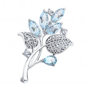 Серебряная брошь SOKOLOV с топазом и фианитом 92040133 фото