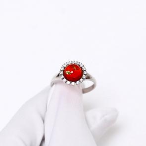 Серебряное кольцо Дарвин с фианитом и янтарём 920741771aa-кр фото