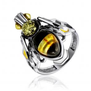 Серебряное кольцо Дарвин с янтарём 920E41149aa-микс фото