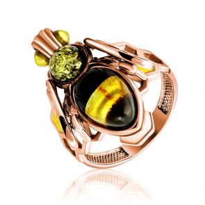 Кольцо из золочёного серебра Дарвин с янтарём 920E42149aa-микс фото