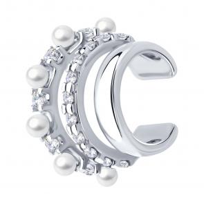 Одиночная серьга из серебра SOKOLOV с жемчугом и фианитом 92170004 фото