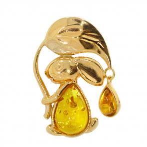Подвеска из золочёного серебра Дарвин с янтарём 928022207aa-л фото