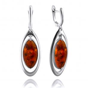 Серебряные серьги Дарвин с подвижным центральным элементом с янтарём 929041128ab-к фото