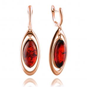 Серьги из золочёного серебра Дарвин с подвижным центральным элементом с янтарём 929042128ab-к фото