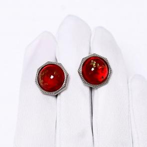 Серебряные серьги Дарвин с янтарём 929411350aa-кр фото