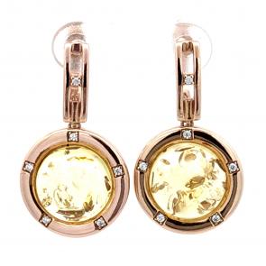 Серьги из золочёного серебра Дарвин с фианитом и янтарём 929582773ab-л фото