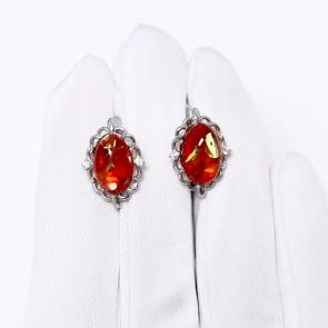Серебряные серьги Дарвин с фианитом и янтарём 929741778aa-кр фото