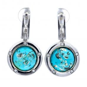 Серебряные серьги Дарвин с фианитом и янтарём 929761773ab-з фото