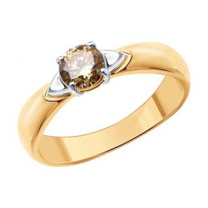 Кольцо из золочёного серебра Diamant с фианитом 93-110-01548-2 фото