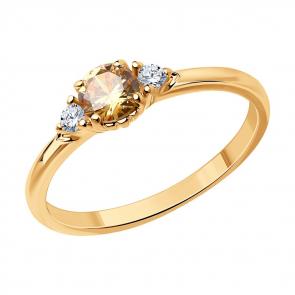 Кольцо из золочёного серебра Diamant с фианитом 93-110-01555-2 фото