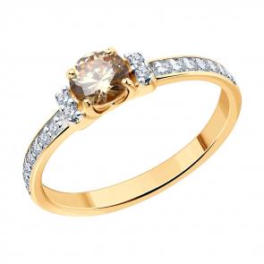 Кольцо из золочёного серебра Diamant с фианитом 93-110-01556-2 фото