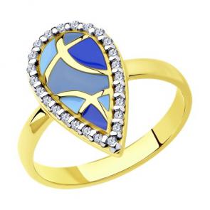 Кольцо из лимонного серебра Diamant с фианитом и эмалью 93-110-01582-2 фото