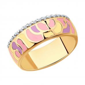 Кольцо из золочёного серебра Diamant с фианитом и эмалью 93-110-01584-1 фото