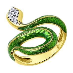 Кольцо Символ года Змея из лимонного серебра Diamant с фианитом и эмалью 93-110-01663-1 фото