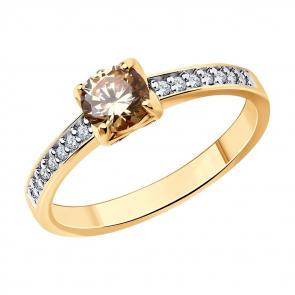 Кольцо из золочёного серебра Diamant с фианитом 93-110-01712-2 фото