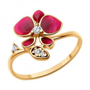 Кольцо из золочёного серебра Diamant с фианитом и эмалью 93-110-01974-1 фото