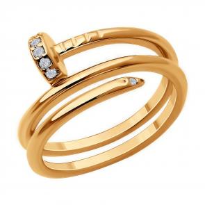 Кольцо из золочёного серебра Diamant с фианитом 93-110-02016-1 фото